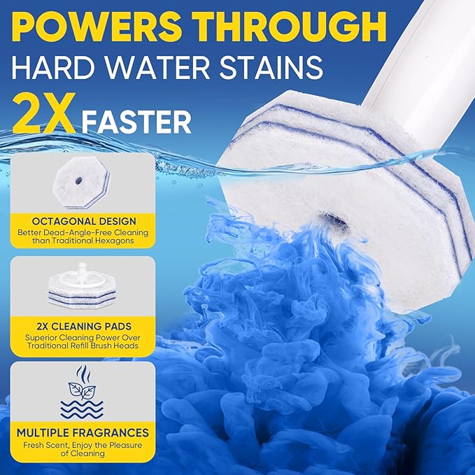 120Ct Aromative Toilet Brush Refills, Toilet Bowl Cleaner Refills, Double-Layer Cleaning Pads Added, Disposable Refill Heads for Toilet Bowl Cleaner Wands，Lemon, Blue Ocean, Lavender （Patented）