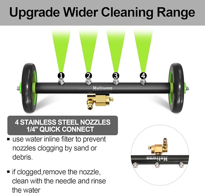 Undercarriage Pressure Washer Attachment 16 Inch Power Washer Water Broom with 4 Nozzles Dual-Function Pressure Washer Undercarriage Cleaner With 3 Pieces Extension Wand 4000 PSI