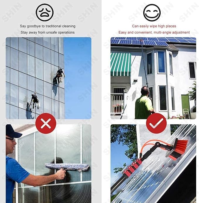 Window Cleaning Pole,Photovoltaic Panel Cleaning Brush,3.6-10.8MWater Fed Telescopic Brush,Conservatory Roof Cleaning Tools,for Photovoltaic Panel Cleaningtrucks Windows,7.2m/24FT