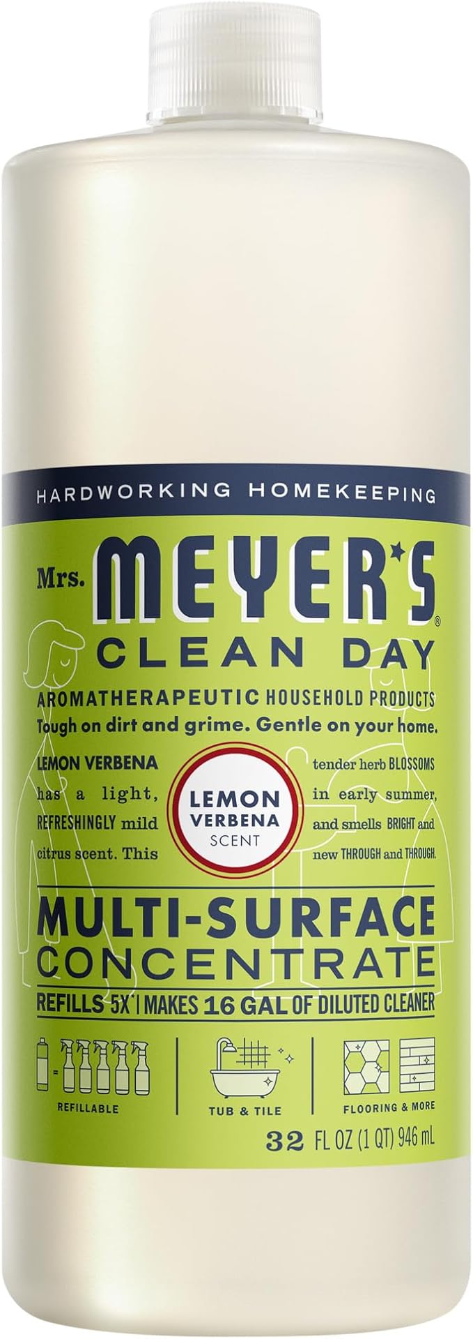 MRS. MEYER'S CLEAN DAY Multi-Surface Cleaner Concentrate, Use to Clean Floors, Tile, Counters, Lemon Verbena, 32 fl. oz