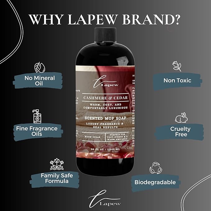 Lapew Cashmere Cedar Scented Cleaning Bundle | Carpet Deodorizer Powder (16 oz) & Mop Soap Concentrate (36 oz) | Pet-Friendly Odor Eliminator