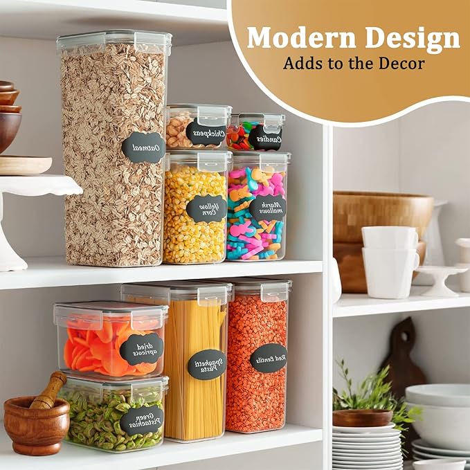 stusgo 18 Pack Airtight Food Storage Containers with Lids, BPA Free Clear Pantry Storage Container for Kitchen Food Pantry Organizers and Storage, Plastic Pantry Organiser for Cereal,Flour and Sugar