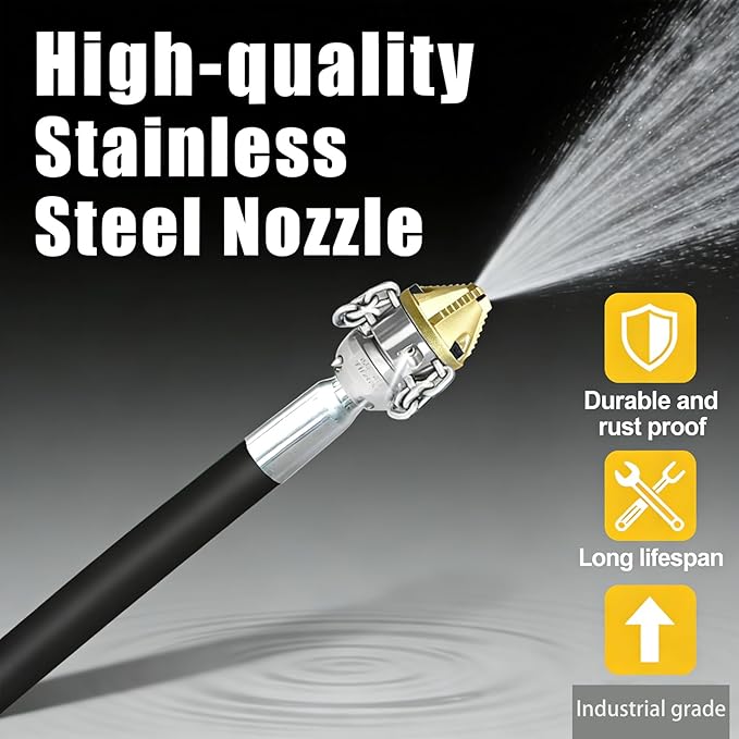 Anrain 3/8" NPT Sewer Jet Nozzle, 70L/min High-Pressure Drain Cleaner with Sharp Tip & Removable Chains, Compatible with 70L/min Pressure Washers for Pipe Blockages (Roots, Deposits)