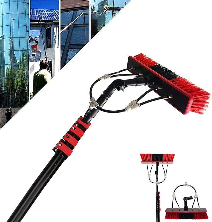 24ft Telescopic Solar Panel Cleaning Brush - Extendable Water Fed Window Cleaning Kit & Roof Cleaning Tools for Conservatories Skylights & Solar Panels