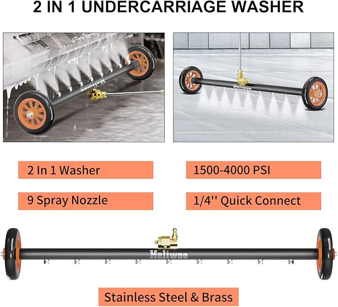 Undercarriage Pressure Washer Attachment, Upgrade 30 Inch Power Washer Water Broom with 9 Nozzles, Dual-Function Underbody Car Wash Surface Cleaner with 3 Pieces Extension Wand- 4000PSI