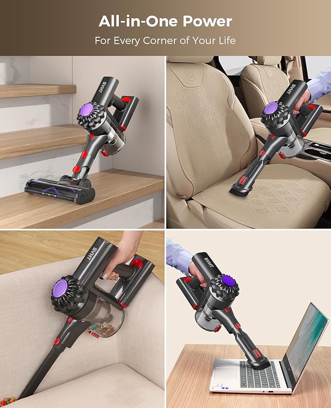 Cordless Vacuum Cleaner, 450W 40KPA Vacuum Cleaners for Home, 45Mins Lightweight Stick Vacuum with Advanced Green Light Tech, Rechargeable Battery Vacuum for Carpet,Pet Hair,Hardwood Floor