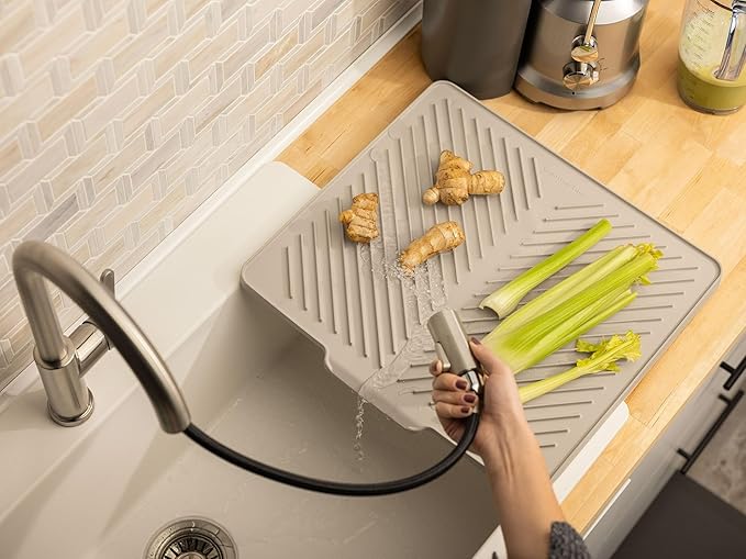 WeatherTech DishMat Drain- 16" x 18" Drip Dry Hand-Washed Dish Drying Mat, Sand