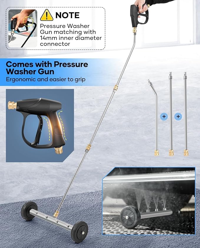 Saker Undercarriage Pressure Washer,16 Inch Pressure Washer Undercarriage Cleaner,4000 PSI Undercarriage Washer Attachment Under Car Cleaner with Pressure Washer Gun and 3 Extension Wands