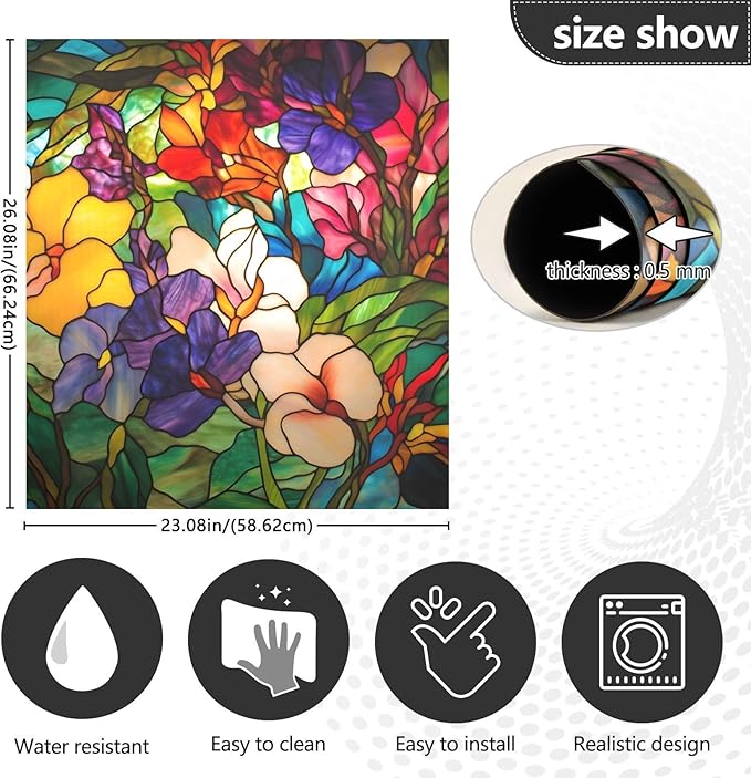 Dishwasher Cover Magnet Stained Glass Floral Print, Dish Washer Cover for Kitchen Decor, Easily Trimmable Dishwasher Sticker Refrigerator Magnetic Cover 23×26 in