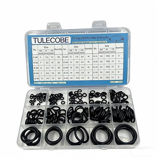 15 Size 200 Pcs Mini Universal Metric Nitrile Rubber(NBR) O Ring Assortment Kit for Various car Auto Hydraulic Faucet Plumbing Pressure Washer Air or Gas Sealing Repair Home Repair