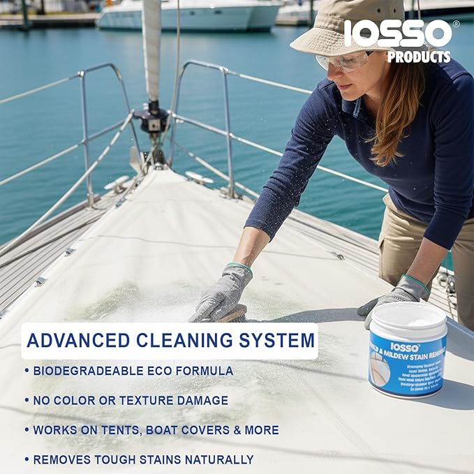 Iosso Mold & Mildew Stain Remover ?€? Color Safe for Awnings, Tents & Boats ?€? Concentrated Formula Makes 3 Gallons ?€? Biodegradable, Non-Chlorine Fabric Cleaner
