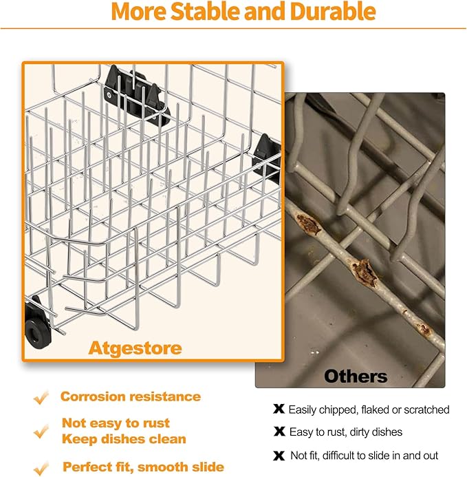 Upgraded W10728159 Dishwasher Lower Rack Stainless Steel Replacement Parts for Maytag Kitchenaid Dishwasher Rack W10525646 W10780925 Dishrack Whirlpool Kenmore Dishwasher Bottom Rack Assembly Wheels