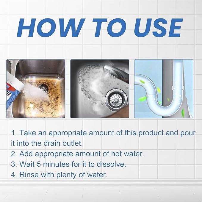 Drain Cleaner - Unclog Kitchen Sink, Bathroom Drain, Toilet, Hair & Grease Remover, Deodorizer, Safe for All Pipes(3PCS)