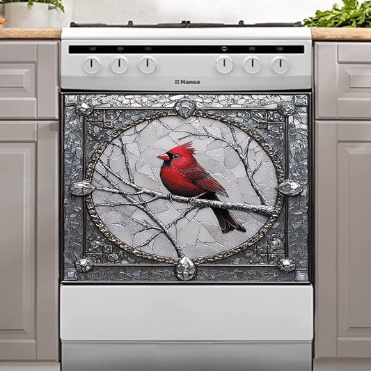 Cardinal Magnet Dishwasher Door Cover Retro Silver Gray Vinyl Panel Decal, Refrigerator Magnetic Skins Cover Reusable Dishwasher Sticker, 23" x 17" Magnetic