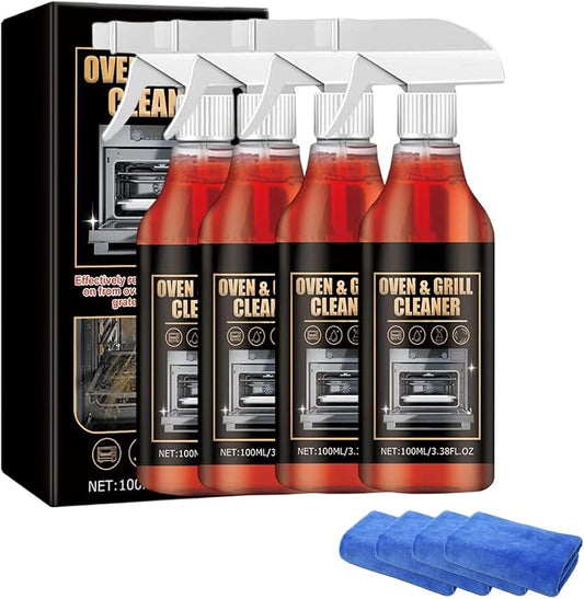 Oven and Grill Cleaning Spray – Dissolves Grease in 5 Minutes, No Scrubbing Required, Removes Odors, Eliminates Thick Grease & Build Up, Grease Remover, 3.38 Floz (4pcs)