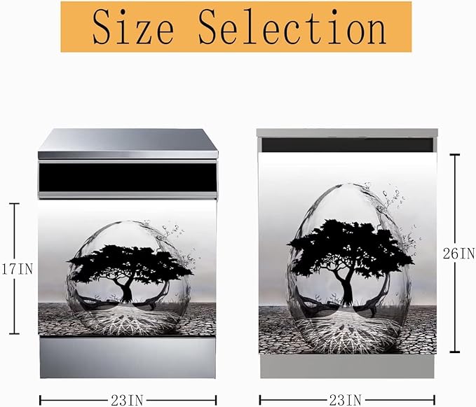 Abstract Art Dishwasher Cover Decoration Tree of Life Decal Magnetic Cover for Dishwasher Front Door Egg Shape Magnet Sticker Kitchen Dishwasher Decor Panel 23x17inch