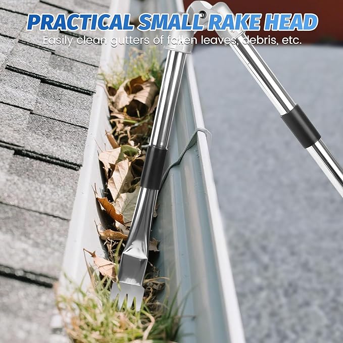 10.5FT Gutter Cleaning Tools from the Ground, Adjustable Length Gutter Cleaning Pole with Gutter Scoop, Gutter Brush, Gutter Rake, Efficient Gutter Cleaner for Leaves, Twigs & Debris