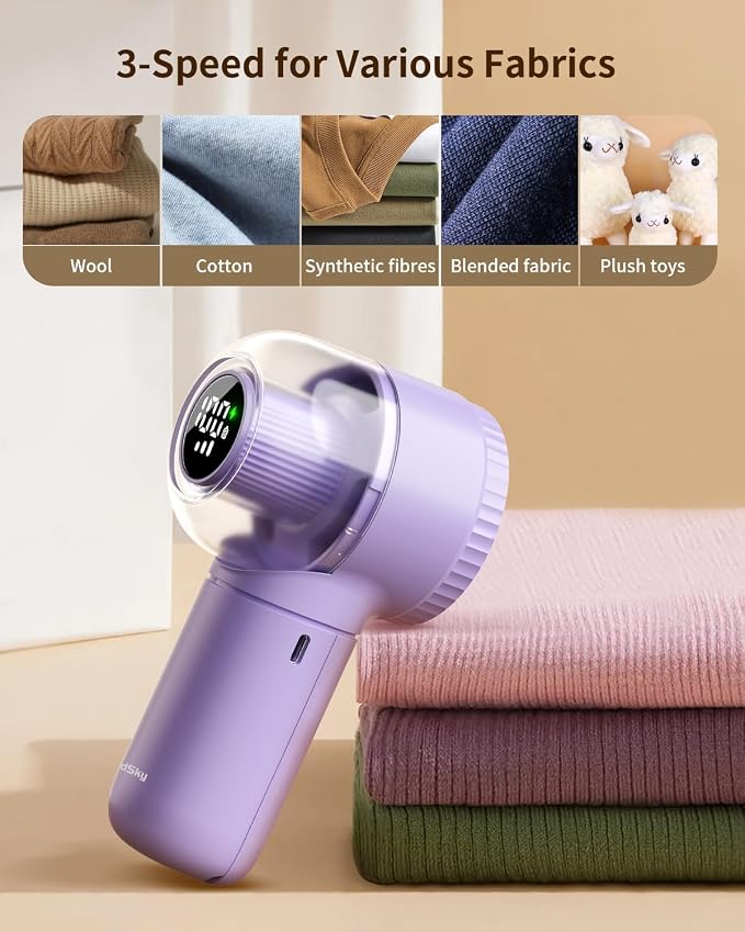 coldSky Fabric Shaver,    Lint Remover with Brush, 1200mAh Sweater Shaver with Digital Display,3 Speeds Lint Shaver, 6-Leaf Blades Lint Remover for Clothes, Sofa, Bedding,Purple | Digital Display, 3 Speeds, 6-Leaf Blades, 1200mAh Rechargeable L... - Image 6