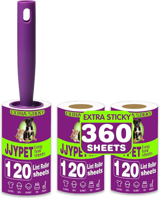 Lint Rollers for Pet Hair Extra Sticky 360 Sheets Dog and Cat Lint Remover | Easy Spiral Tear Pet Hair Remover With 1 Reinforced Handles Travel Size For Clothes Couch Furniture Car by M+JJYPET
