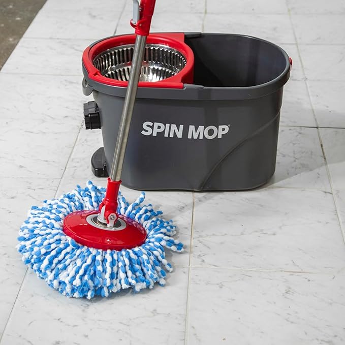 Simpli-Magic 360° Spin Mop and Bucket with Wringer – 10,000 Spin Cycles – 3 High-Absorbent Microfiber Replacement Heads – Mop and Bucket Set for All Types Floor Cleaning