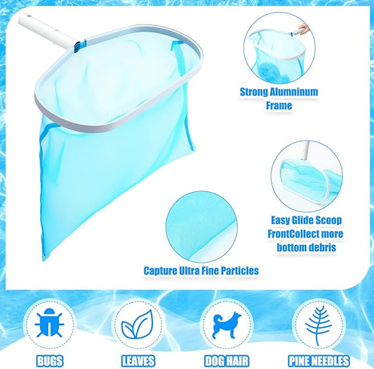 14 Swimming Pool Vacuum Head with Wheels 1-1/4 x 18ft Flexible Vacuum Hoses and Skimmer Net Swimming Pool Cleaner Equipment for Above Ground and Inground Cleaning Supply