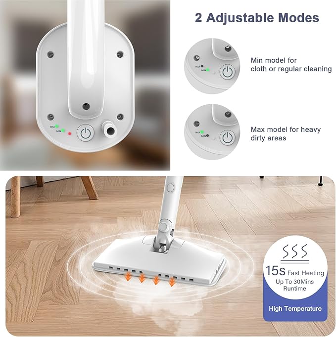 Steam Cleaner, 6 in1 Rotated Steam Mop Cleaner with 2 Modes, 2 Microfiber Pads, 400ML Removable Tank, 23FT Power Cable, Detachable Steam Mops for Floor, Laminate Floor, Tiles Cleaning (Sapphire Blue)