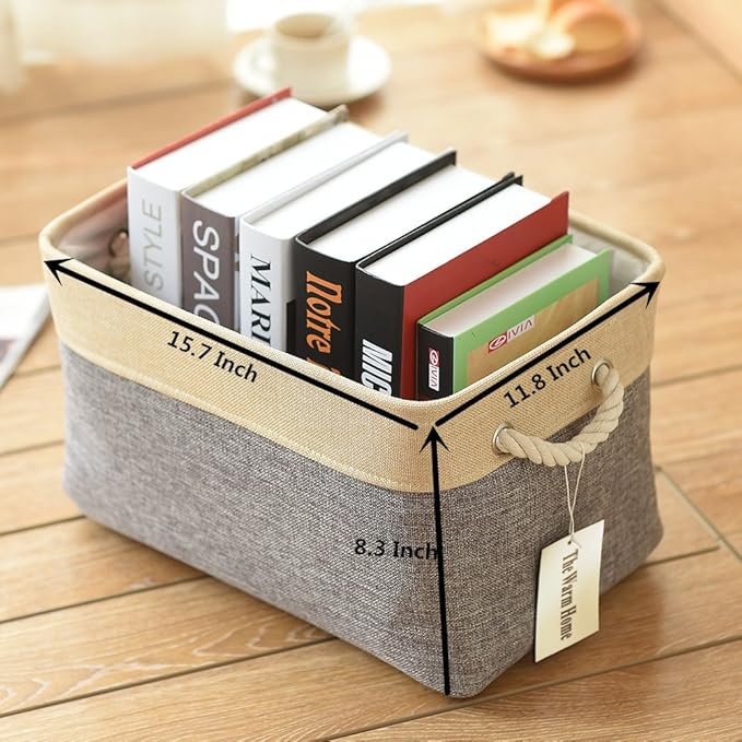 TheWarmHome Storage Basket - 15.7L??11.8W??8.3H 1 Pack Large Baskets for Organizing Shelves, Storage Bins for Clothes Book Shelf Home Fabric Storage Cubes (Gold and Grey)