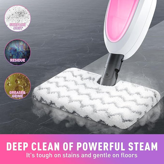 Steam Mop, Detachable Handheld Steam Cleaner with 10-in-1 Multipurpose Accessories, Two-sided Mop, Double Cleaning Area, Multi Surfaces Steamer for Wood Floor, Tile, Window, Clothes, Furniture & Grout
