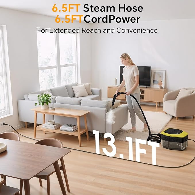 Heapsion Handheld Steam Cleaner, 4 Bar Pressure, 15s Fast Heat-Up, 1.8L Large Capacity Tank, 6 Steam Levels, 12-Piece Accessories, 1500W Portable Steam Cleaner for Grout, Tiles, Kitchen, Car Detailing