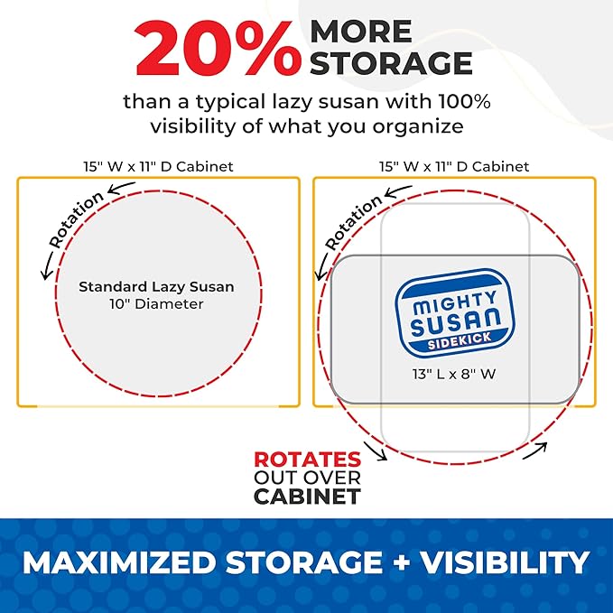 Lazy Susan Organizer for Cabinet Steel-Reinforced Rotating Kitchen Organizer Lazy Susan Turntable – Rectangular Turntable for Kitchen Cabinets – Holds Up to 30 lbs with Non-Slip Mat for Pantry Storage