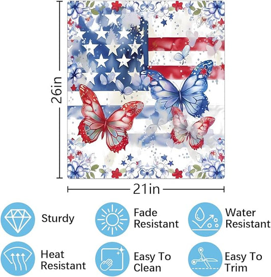 Dishwasher Magnet Cover Red Blue American Flag Butterfly Reusable Dishwasher Magnetic Cover Sticker Decorative Dish Washer Door Cover Panel for Home Kitcen Appliance, 21x26 in