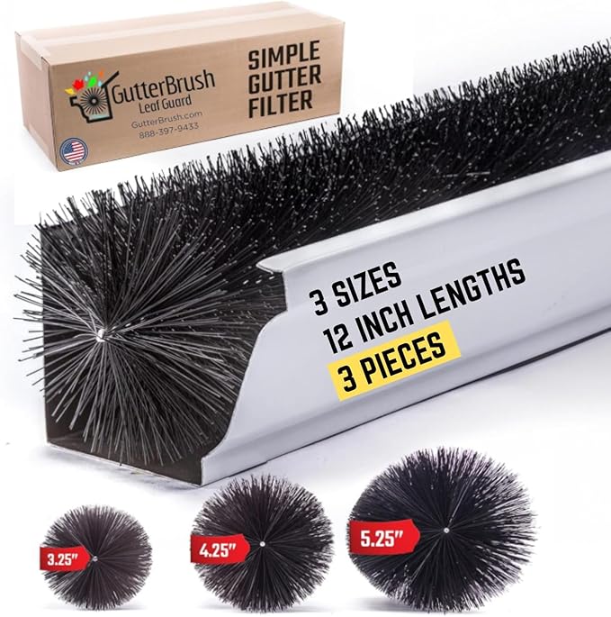 GutterBrush Gutter Guard Sample Pack 3-Sizes - 12 Inch Lengths - 3.25", 4.25", 5.25" Diameters for Residential Gutters