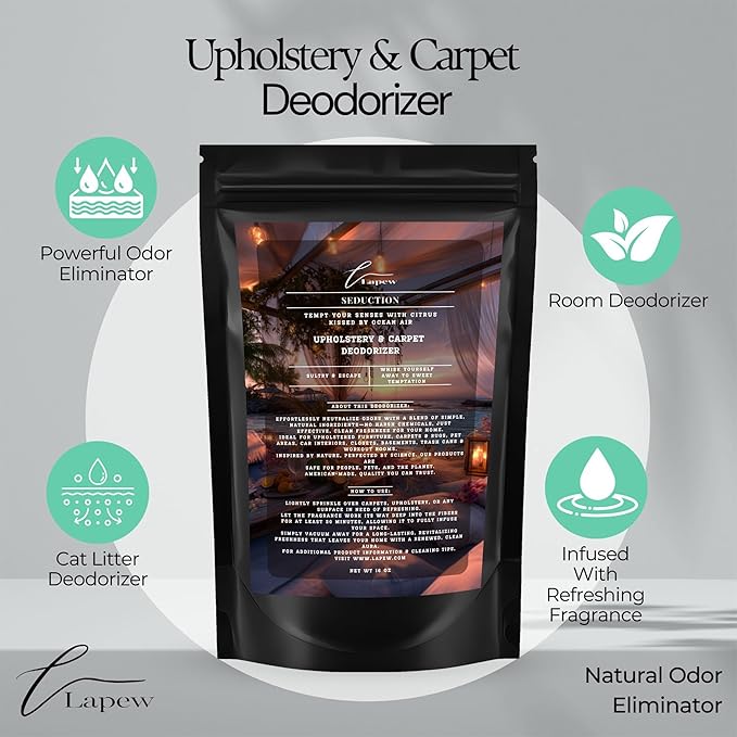 LaPew Seduction Scented Cleaning Bundle | Carpet Deodorizer Powder (16 oz) & Mop Soap Concentrate (36 oz) | Pet-Friendly Odor Eliminator