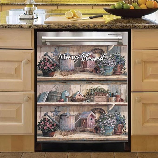 Always Blessed Dishwasher Magnets Decorative Cover,Home Garden Flower Dishwasher Cover for The Front Magnetic Fridge Decal,Bless Home Sticker Appliance Magnet for Rerigerator Kitchen 23"x17"