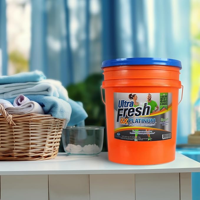 Ultra Fresh Platinum Sport 5 Gallon 6x Laundry Detergent Suitable for All Machine Type and Up to 640 Laundry Loads with Pump (4 Pack)