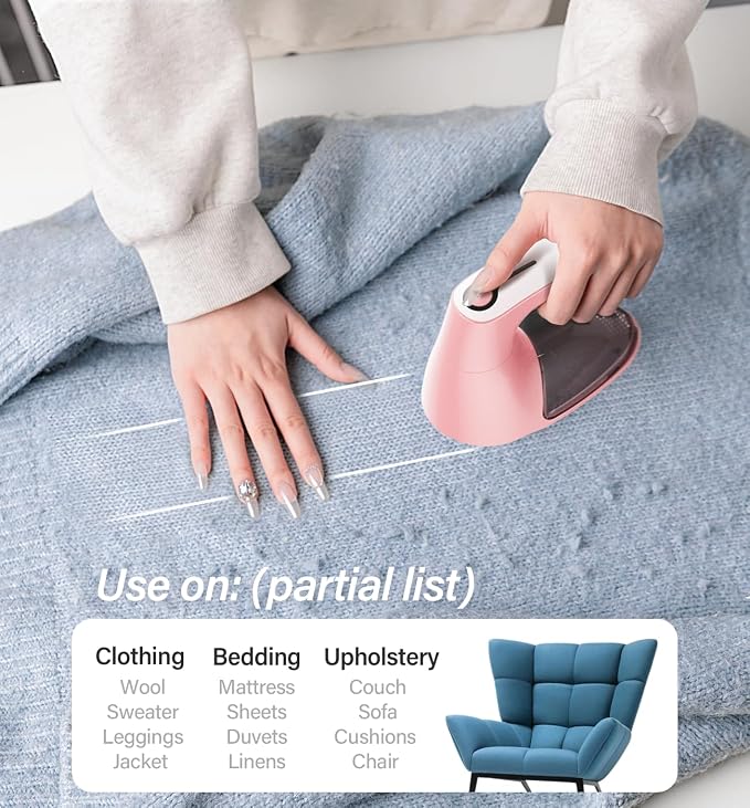 Bymore Fabric Shaver, Lint Shaver, Sweater Shaver for Clothes, Pink | Large 65mm head and six-leaf blades cover more area in fewer passes for fast, even care on sweaters, couches and furniture - Image 5