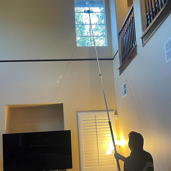 25 Foot High Ceiling Fan Duster with 6-18ft Extension Pole, Extendable Reusable Cobweb, Feather, Window Cleaning Squeegee Kit