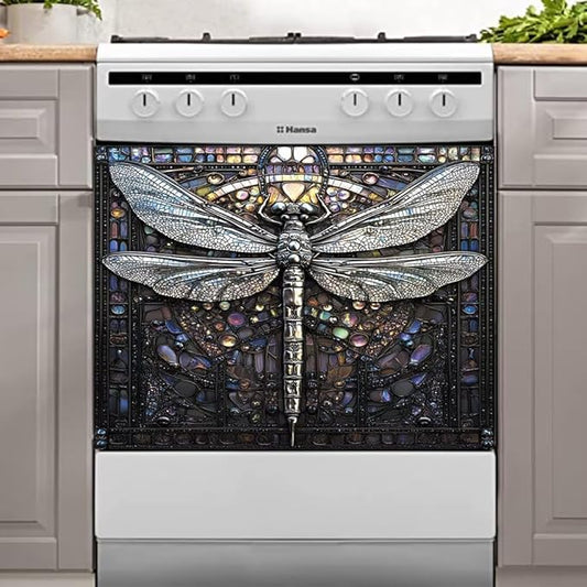 Retro Dragonfly Dishwasher Magnet Cover, Modern Art Deco Fridge Panel Magnetic Decal Home Kitchen Decor, Reusable Dishwasher Covers,23 x 17 inch