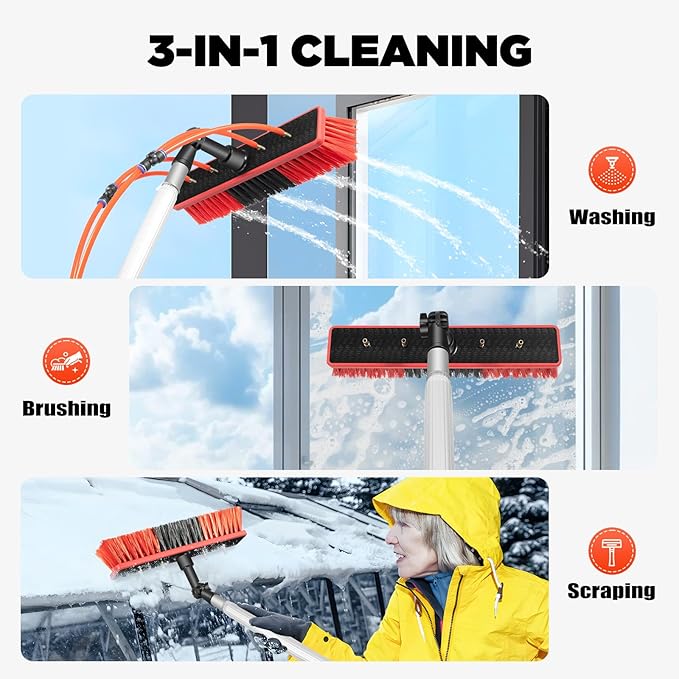 24.3FT Adjustable Solar Panel Cleaner Window Washing Kit with Extension Pole Water Fed Brush Water Fed Pole for Window Cleaning Kit Roof Cleaning Tool