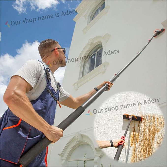 3.6-10.8 M Telescopic Brush, Water Fed Window Cleaning Pole, Soap Dispenser, Window Cleaning Pole, Water Fed Telescopic Brush, Window Roof Cleaning Equipment (35cm Brush,6M)