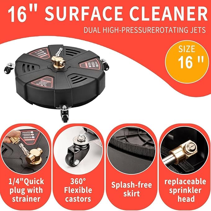 Driveway Cleaner Pressure Washer - Stainless Steel Pressure Washer Surfaces Cleaners | Outdoor Surfaces Cleaners, Construction Cleaning Pressure Washer Floor Tool for Sidewalks, Decks, Patios