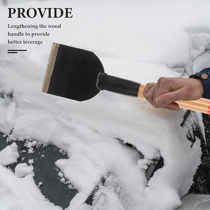 Heavy-Duty Railway Ice Removal Shovel with 12-inch Wide Metal Blade and Extended Wooden Handle for Snow Shoveling, Car Snow Scraper, and Driveway Cleaning Tool