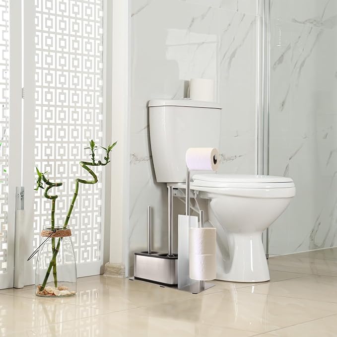 Blue Donuts Modern Bath Set for Bathroom Organization, All in One Toilet Brush, Toilet Plunger, Toilet Paper Holder Stand and Toilet Tissue Paper Storage All in One Combo.