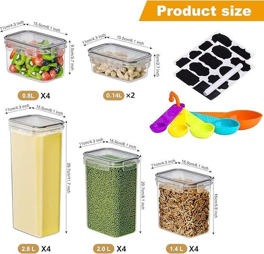 stusgo 18 Pack Airtight Food Storage Containers with Lids, BPA Free Clear Pantry Storage Container for Kitchen Food Pantry Organizers and Storage, Plastic Pantry Organiser for Cereal,Flour and Sugar