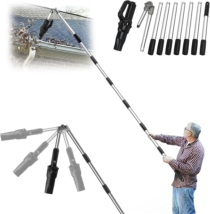 Roof Gutter Cleaning Tools from The Ground, 111" Small Leaf Blower Cordless, Rechargeable Gutter Blower Extension Attachment Kit for Gutters Cleaning, Lightweight Hand Blower Yard (Charger Included)