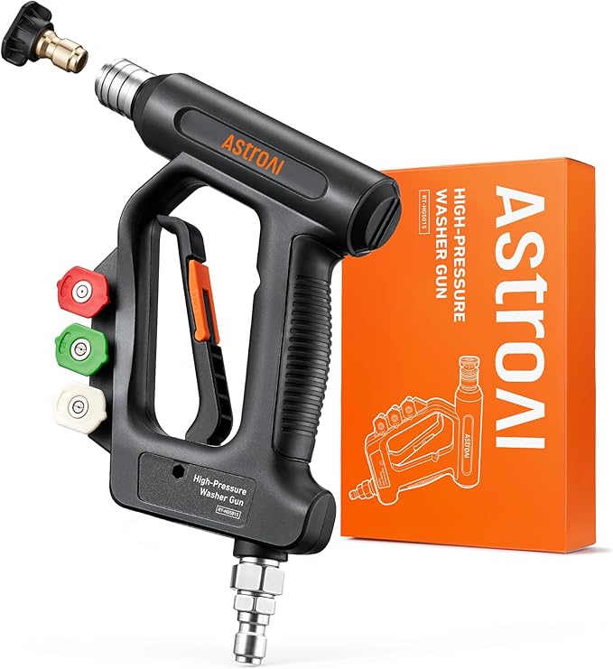 AstroAI Short Pressure Washer Gun with Swivel - High Pressure Washer with 4 Nozzles and 3/8” Swivel Quick Connector Plug - 4060PSI Max and Compatible with Hose, Foam Cannon Car Wash Foam Gun, Black