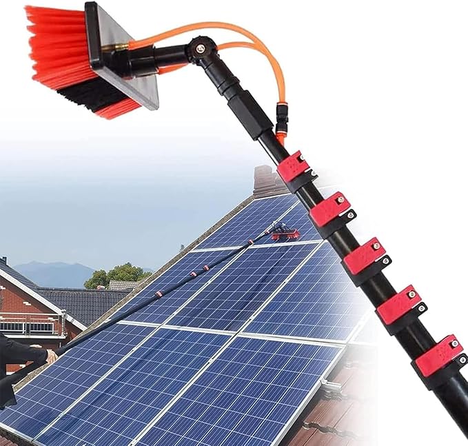 Water Fed Pole Kit, Window Cleaning Telescopic Pole for Cleaner Conservatory Roof Photovoltaic Panel Cleaning Extendable Solar Panel Roof Cleaning Tools,50cmBrush-9mRod