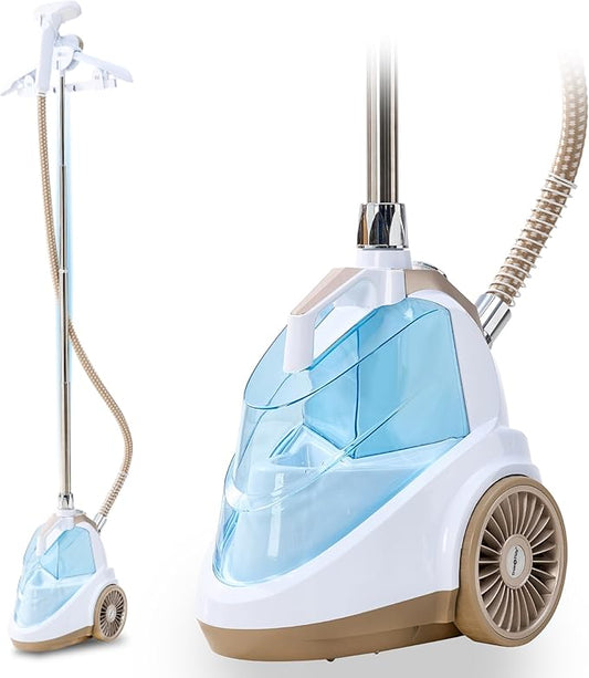 True & Tidy Luxury Upright Garment Steamer with 10 Steam Settings, Smart Auto Shut-Off 1800 Watt Powerful Standing Clothes Steamer, Fast Heat-Up Fabric Steamer, Champagne