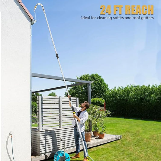 Gutter Cleaning Tools from Ground, 16FT Telescoping Pole (24FT Reach) - Heavy-Duty Zinc Alloy Head, 360° Spray Nozzle & Leak-Proof Kit/11