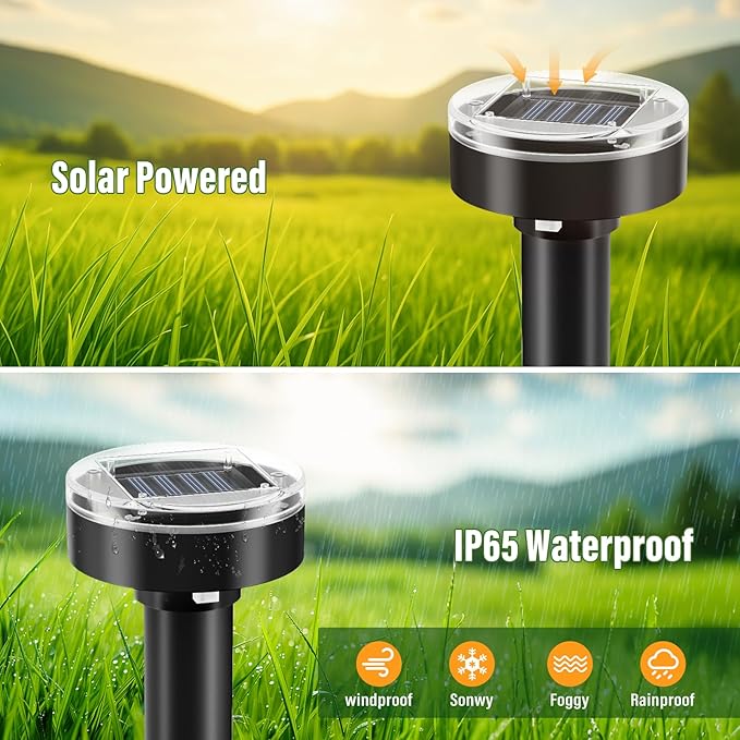 Mole Repellent Solar Powered - 10Pack, Snake Repellent for Yard Gopher Mole Repellent for Lawn Garden, Waterproof Pest Control Outdoor Keep Moles Out of Yard, Round, Black